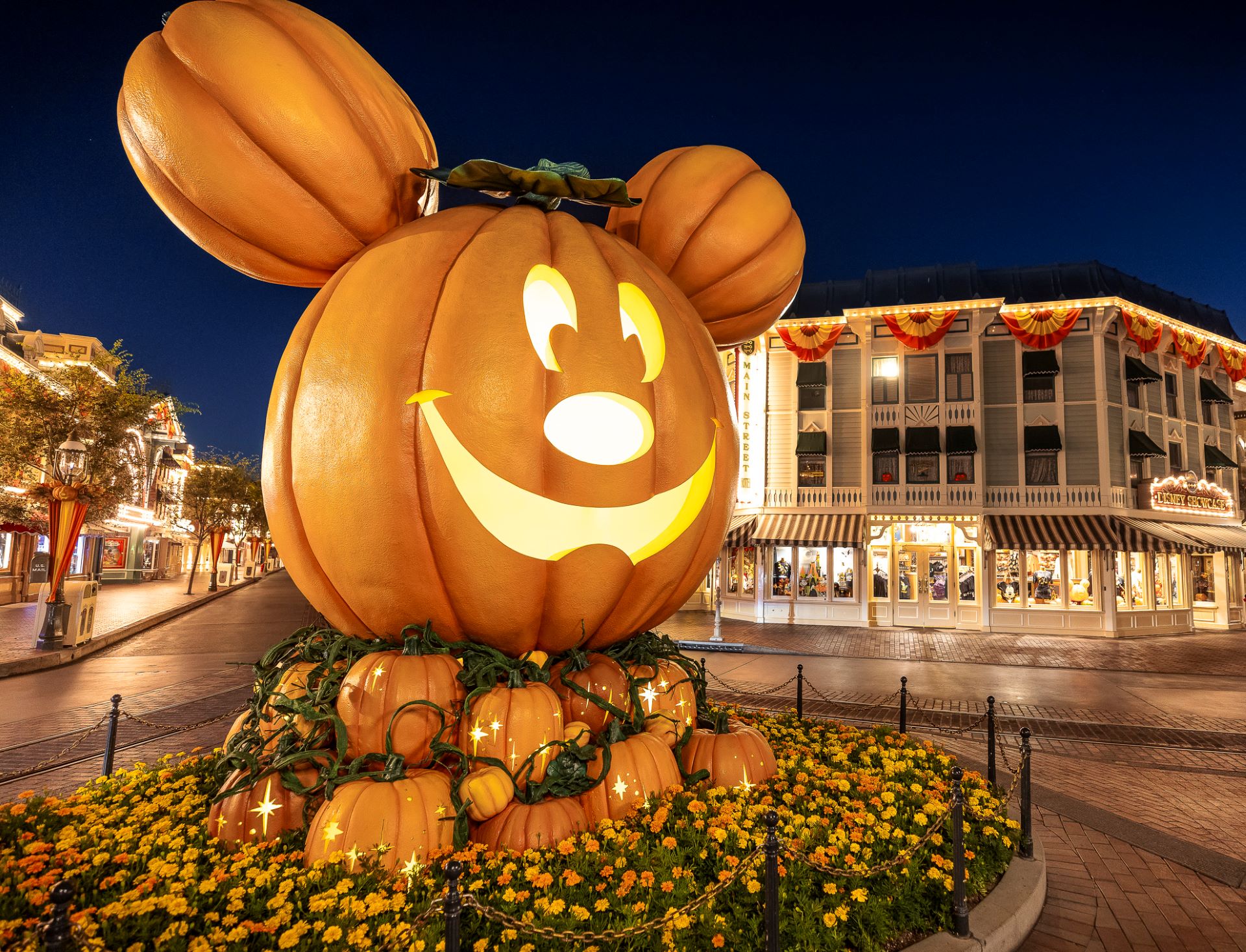 Halloween decorations on Main Street U.S.A. at Disneyland